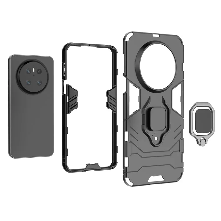 For Huawei Mate 70 Case PC+TPU Protective Phone Cover with Ring Kickstand - Black