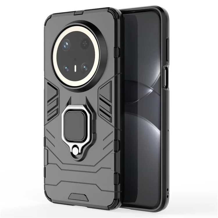 Funda para Huawei Mate 70 Pro de PC+TPU con protección y soporte de anillo - Negro