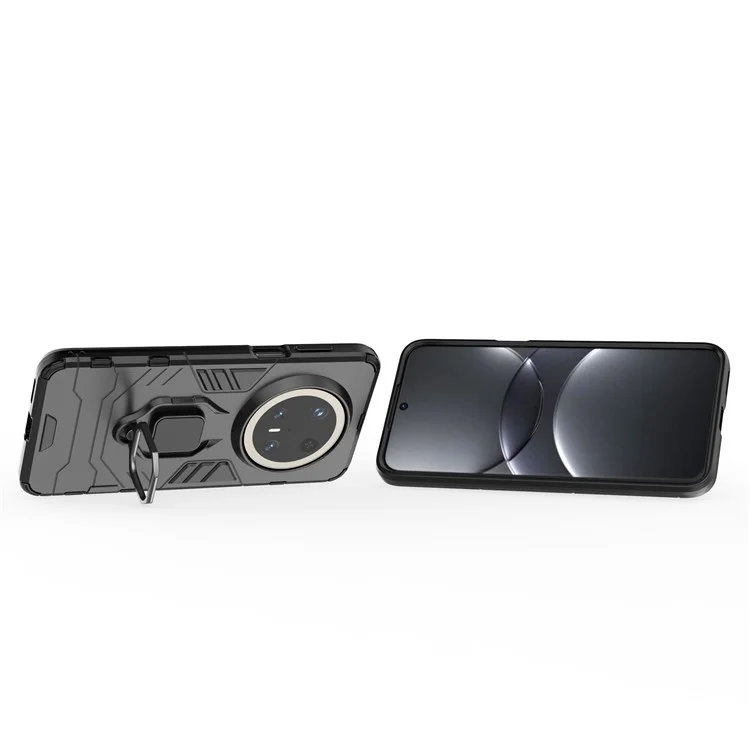 Funda para Huawei Mate 70 Pro de PC+TPU con protección y soporte de anillo - Negro