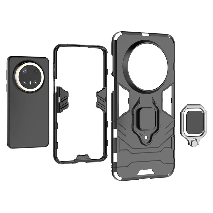 Funda para Huawei Mate 70 Pro de PC+TPU con protección y soporte de anillo - Negro
