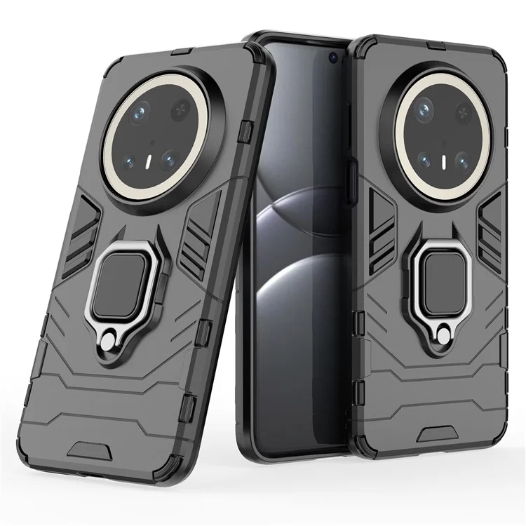 Funda para Huawei Mate 70 Pro de PC+TPU con protección y soporte de anillo - Negro