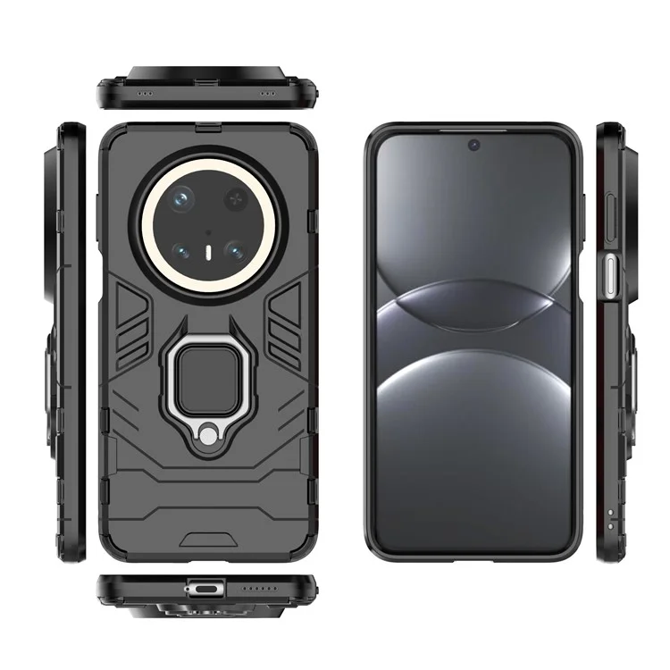 Funda para Huawei Mate 70 Pro de PC+TPU con protección y soporte de anillo - Negro
