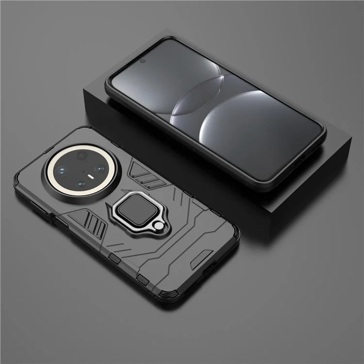 Funda para Huawei Mate 70 Pro de PC+TPU con protección y soporte de anillo - Negro
