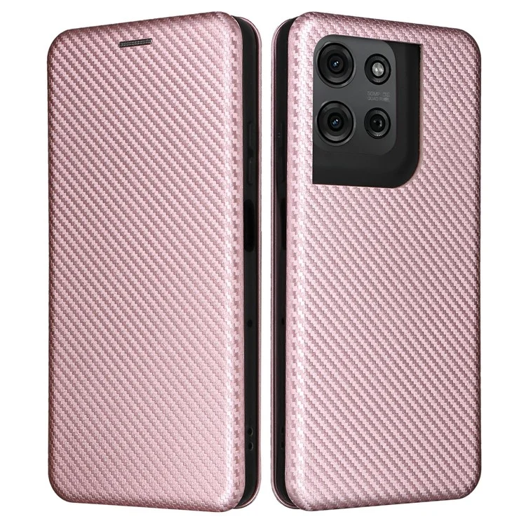 Étui pour Motorola Moto G75 5G en fibre de carbone, texture antichoc, en cuir PU - Or rose