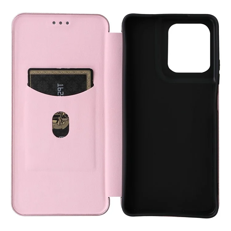 Étui pour Motorola Moto G75 5G en fibre de carbone, texture antichoc, en cuir PU - Or rose