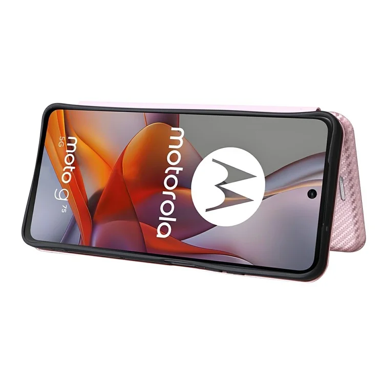 Étui pour Motorola Moto G75 5G en fibre de carbone, texture antichoc, en cuir PU - Or rose