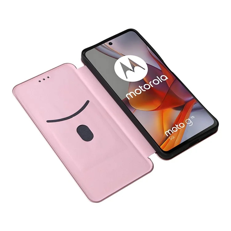 Étui pour Motorola Moto G75 5G en fibre de carbone, texture antichoc, en cuir PU - Or rose