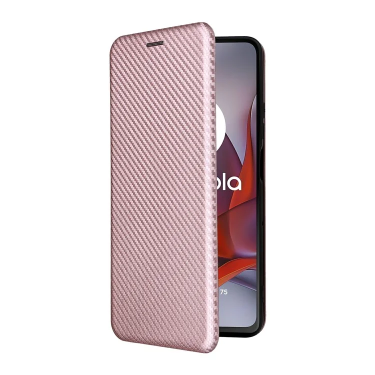 Étui pour Motorola Moto G75 5G en fibre de carbone, texture antichoc, en cuir PU - Or rose