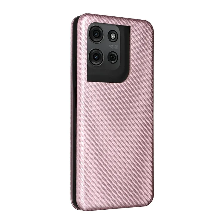 Étui pour Motorola Moto G75 5G en fibre de carbone, texture antichoc, en cuir PU - Or rose