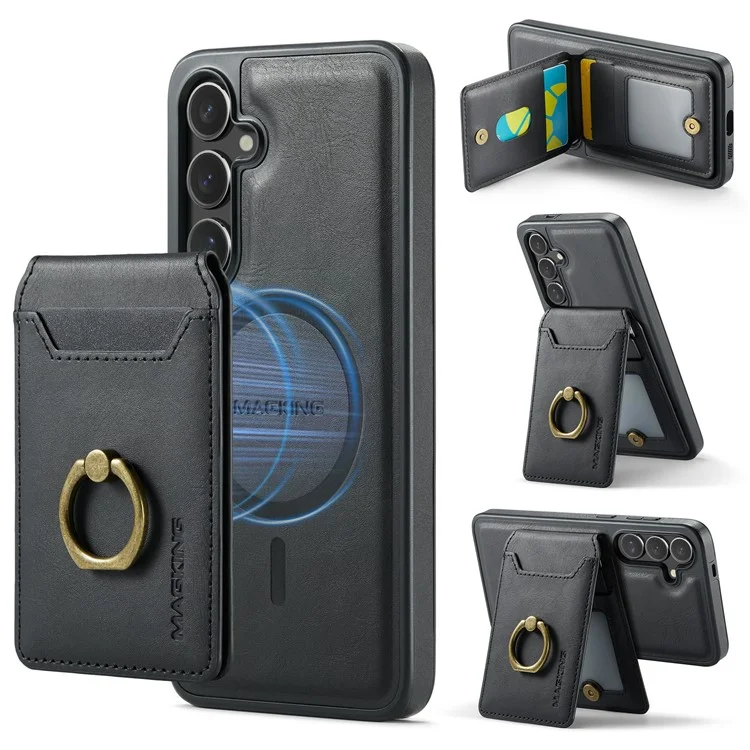 Capa magnética da série MAGKING K1 para Samsung Galaxy S25, de PC+TPU+PU, com porta-cartões - Preta