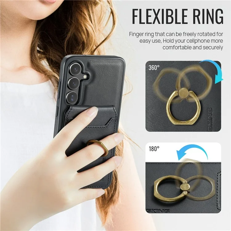 Capa magnética da série MAGKING K1 para Samsung Galaxy S25, de PC+TPU+PU, com porta-cartões - Preta