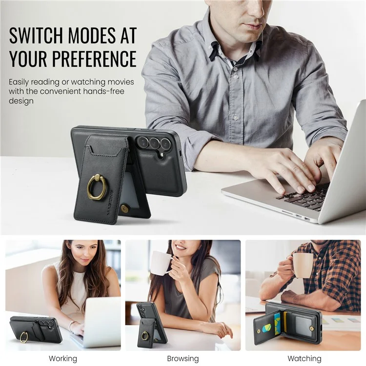 Capa magnética da série MAGKING K1 para Samsung Galaxy S25, de PC+TPU+PU, com porta-cartões - Preta