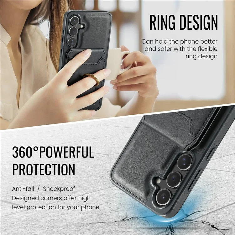 Capa magnética da série MAGKING K1 para Samsung Galaxy S25, de PC+TPU+PU, com porta-cartões - Preta
