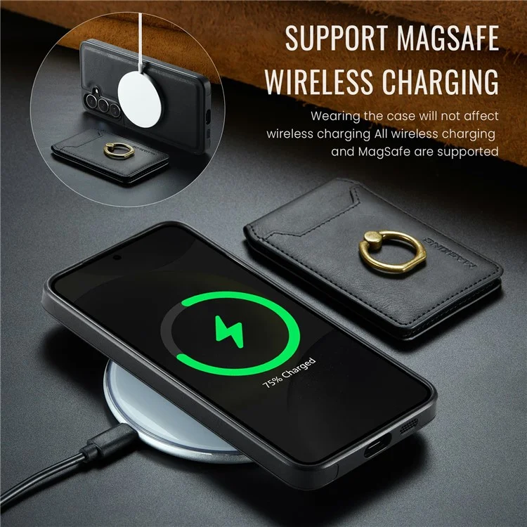 Capa magnética da série MAGKING K1 para Samsung Galaxy S25, de PC+TPU+PU, com porta-cartões - Preta