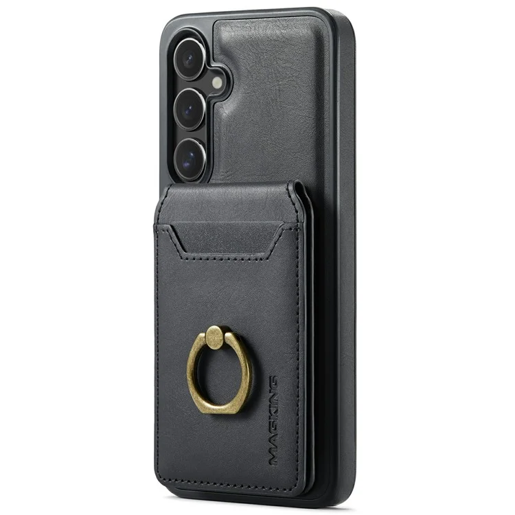 Capa magnética da série MAGKING K1 para Samsung Galaxy S25, de PC+TPU+PU, com porta-cartões - Preta