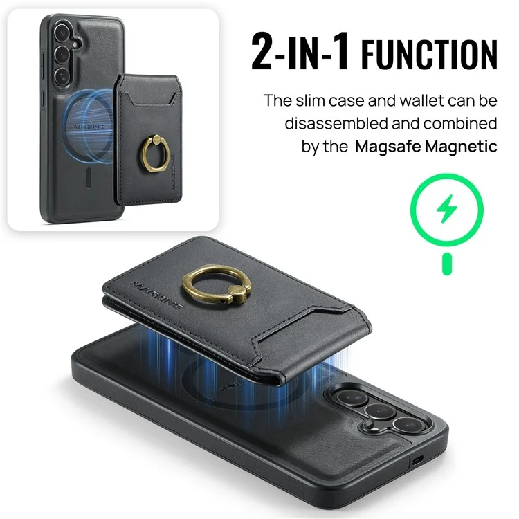 Capa magnética da série MAGKING K1 para Samsung Galaxy S25, de PC+TPU+PU, com porta-cartões - Preta