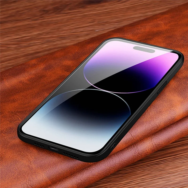 Rubberized Phone Case for iPhone 14 Pro Max Anti-Fall TPU Phone Case Genuine Leather Crocodile Texture Protective Cover - Black