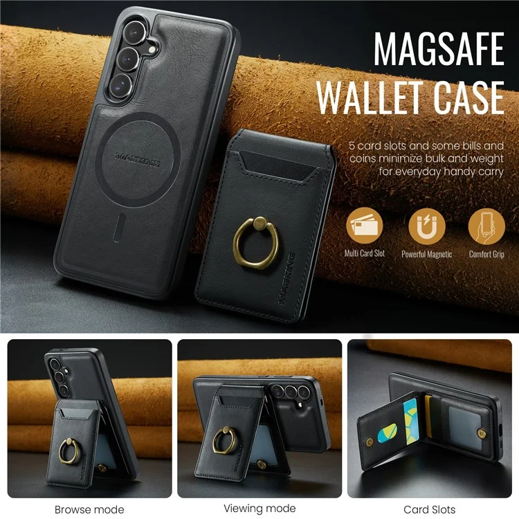 Capa magnética da série MAGKING K1 para Samsung Galaxy S25+ PC+TPU+PU com porta-cartão - Preto