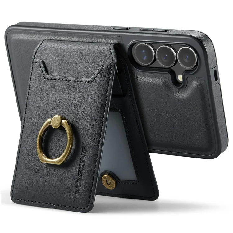 Capa magnética da série MAGKING K1 para Samsung Galaxy S25+ PC+TPU+PU com porta-cartão - Preto