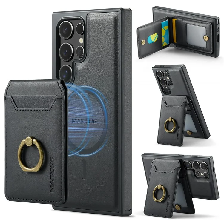 Capa magnética da série MAGKING K1 para Samsung Galaxy S25 Ultra, com suporte para cartão, feita de PC+TPU+PU - Preta