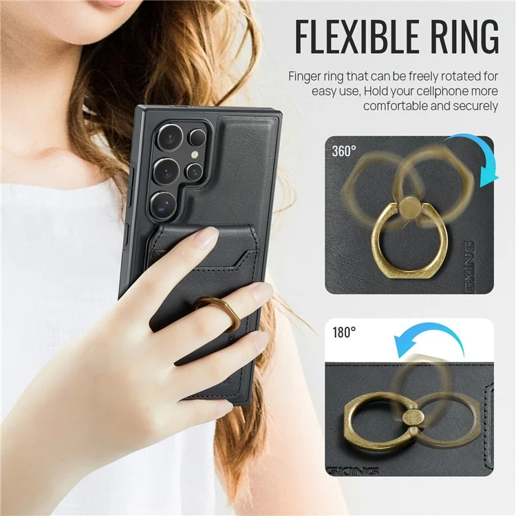 Capa magnética da série MAGKING K1 para Samsung Galaxy S25 Ultra, com suporte para cartão, feita de PC+TPU+PU - Preta