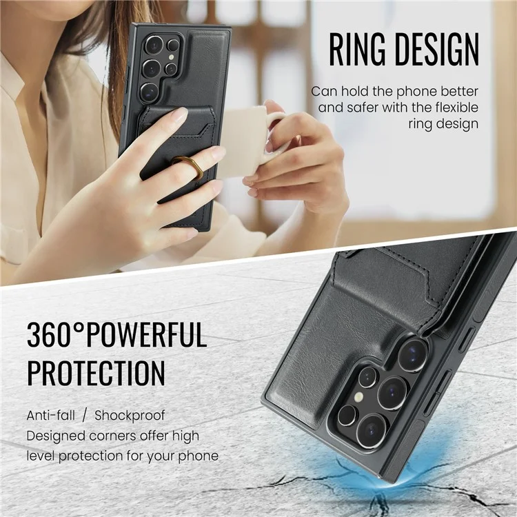 Capa magnética da série MAGKING K1 para Samsung Galaxy S25 Ultra, com suporte para cartão, feita de PC+TPU+PU - Preta