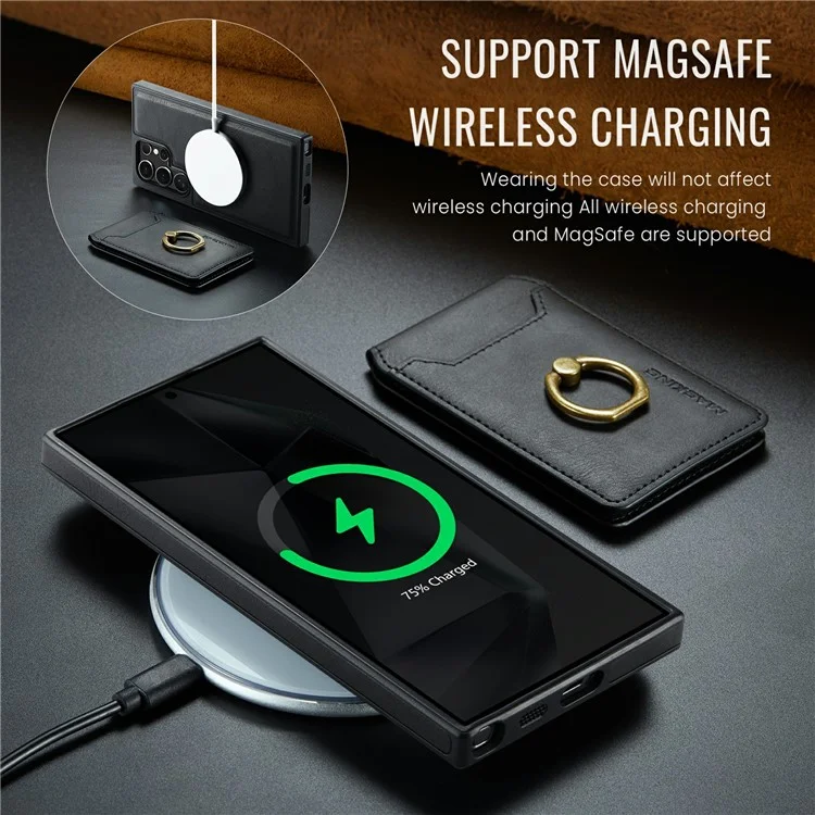 Capa magnética da série MAGKING K1 para Samsung Galaxy S25 Ultra, com suporte para cartão, feita de PC+TPU+PU - Preta