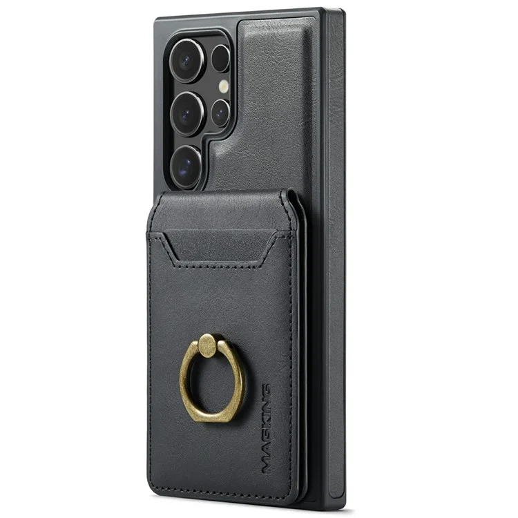 Capa magnética da série MAGKING K1 para Samsung Galaxy S25 Ultra, com suporte para cartão, feita de PC+TPU+PU - Preta
