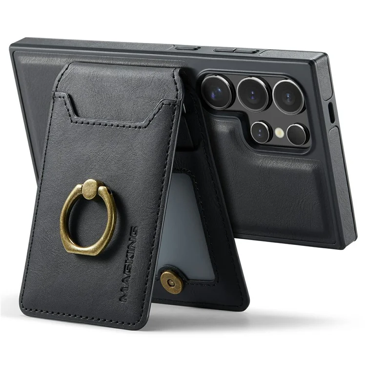 Capa magnética da série MAGKING K1 para Samsung Galaxy S25 Ultra, com suporte para cartão, feita de PC+TPU+PU - Preta