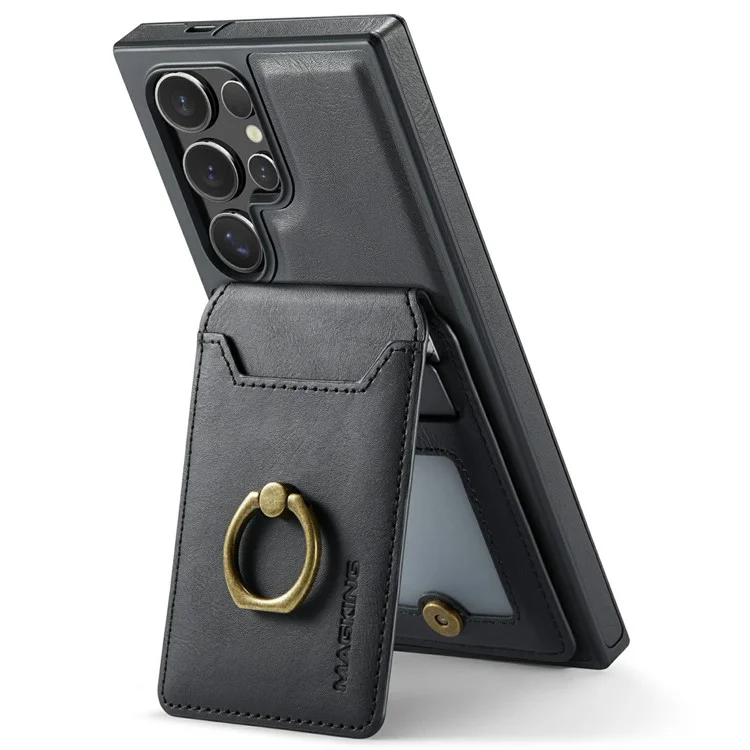Capa magnética da série MAGKING K1 para Samsung Galaxy S25 Ultra, com suporte para cartão, feita de PC+TPU+PU - Preta