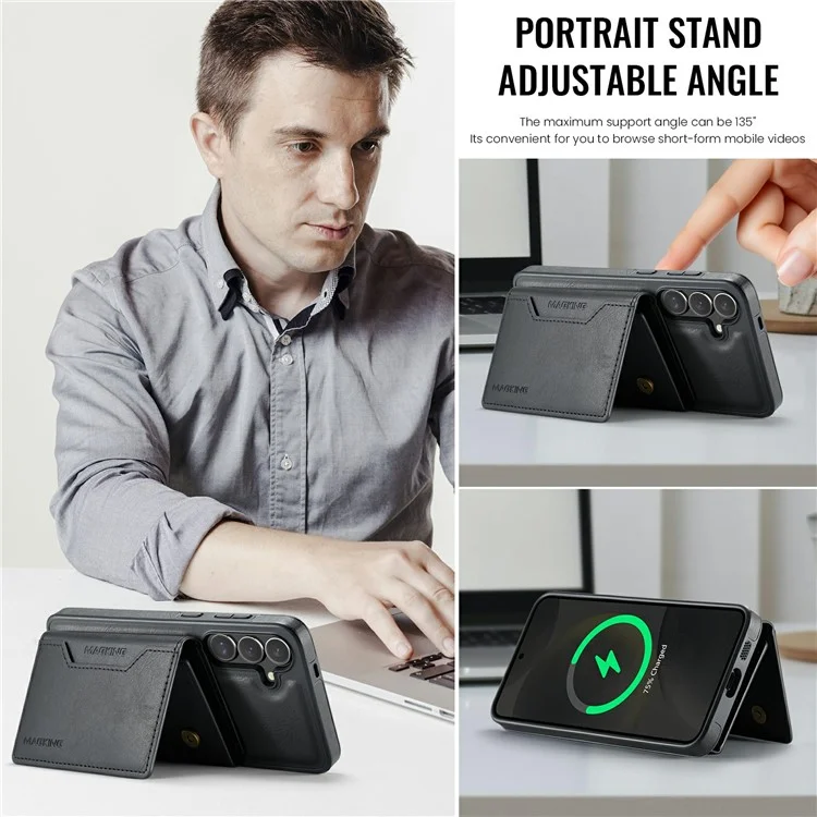 Funda para Samsung Galaxy S25+ de la serie MAGKING K2 compatible con MagSafe, de PC+TPU+PU - Negro