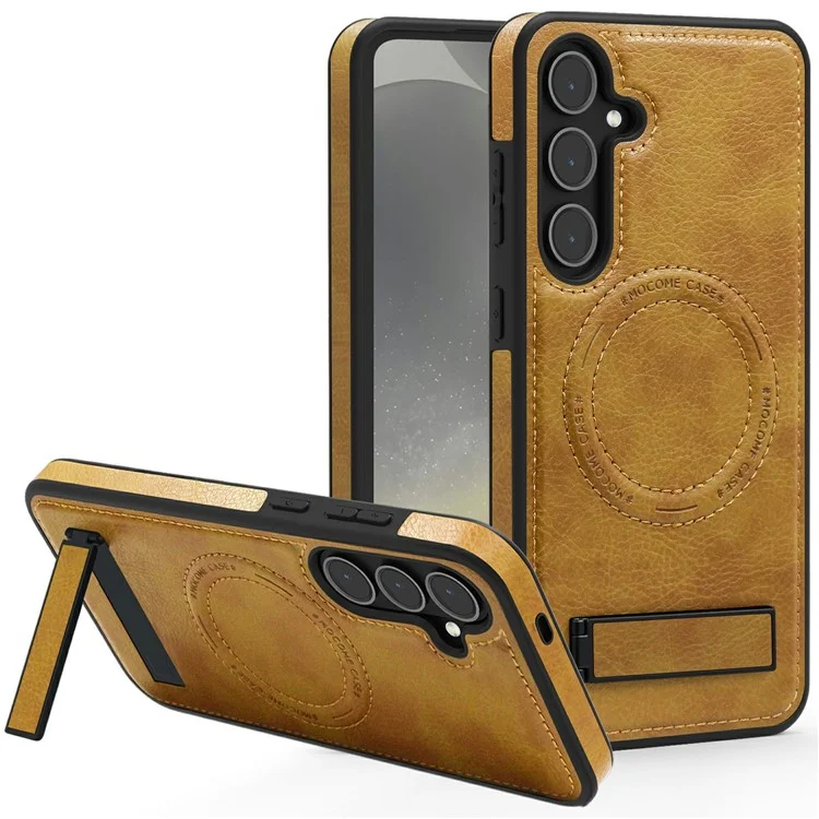 Capa magnética de couro com suporte para Samsung Galaxy S25, compatível com MagSafe - Marrom