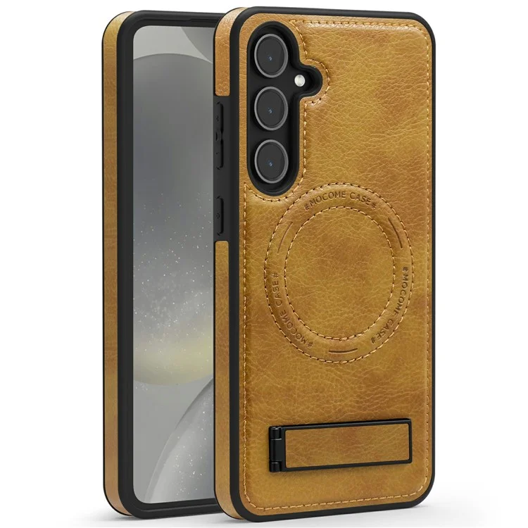 Capa magnética de couro com suporte para Samsung Galaxy S25, compatível com MagSafe - Marrom