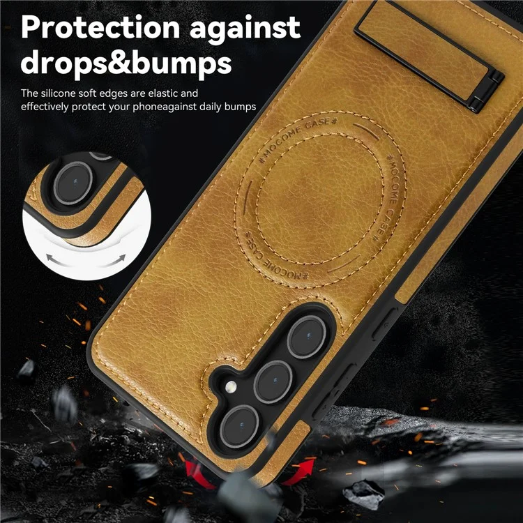 Capa magnética de couro com suporte para Samsung Galaxy S25, compatível com MagSafe - Marrom