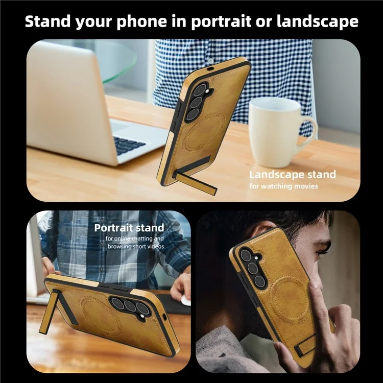 Capa magnética de couro com suporte para Samsung Galaxy S25, compatível com MagSafe - Marrom