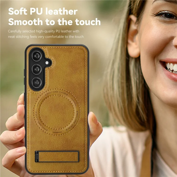 Capa magnética de couro com suporte para Samsung Galaxy S25, compatível com MagSafe - Marrom