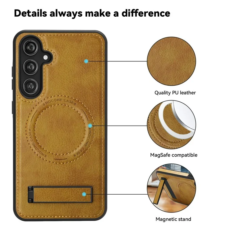 Чехол с магнитным креплением и подставкой из кожи для Samsung Galaxy S25+, совместимый с MagSafe - коричневый