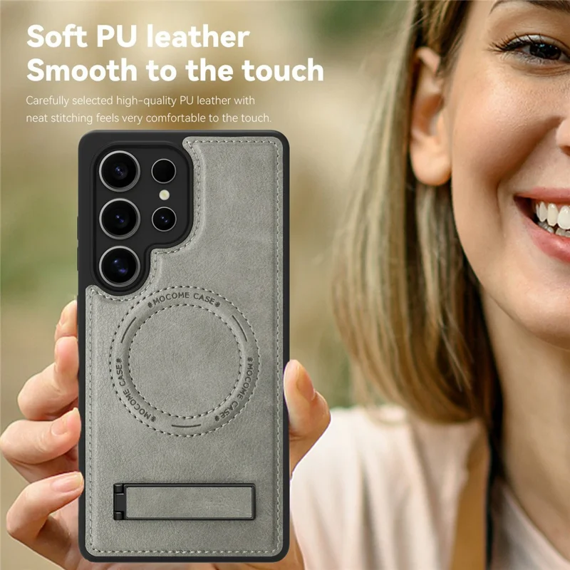 For Samsung Galaxy S25 Ultra Magnetic Case with Folded Kickstand PC Silicone Leather Phone Back Cover  - Grey