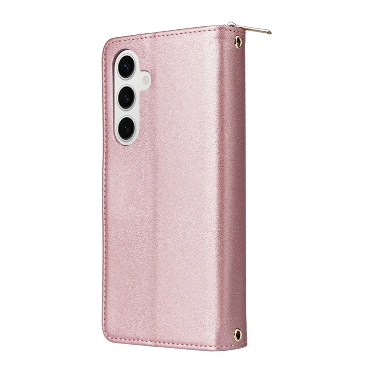 Чехол для Samsung Galaxy S25 / S24 с застежкой-молнией, карманом и 9 слотами для карт, розовое золото