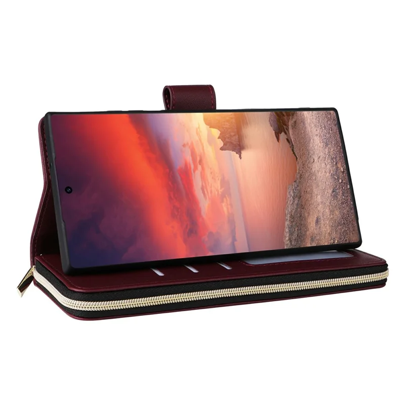 For Samsung Galaxy S25 Ultra Case Zipper Wallet Rhombus PU Leather Crossbody Phone Bag - Wine Red