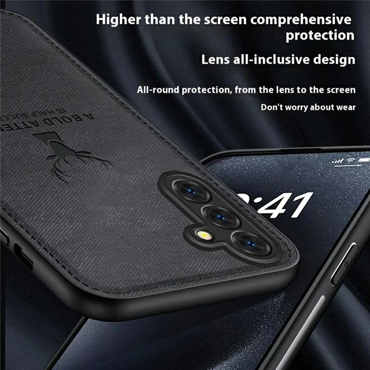 Чехол для Samsung Galaxy A26 5G с узором оленя, текстурой ткани и гибридной кожаной отделкой - серый