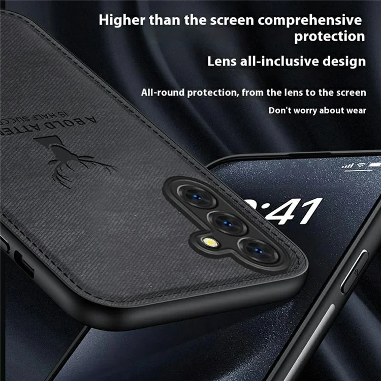 Чехол для Samsung Galaxy A56 5G с узором оленя, текстурированная ткань, гибридный корпус из искусственной кожи - серый