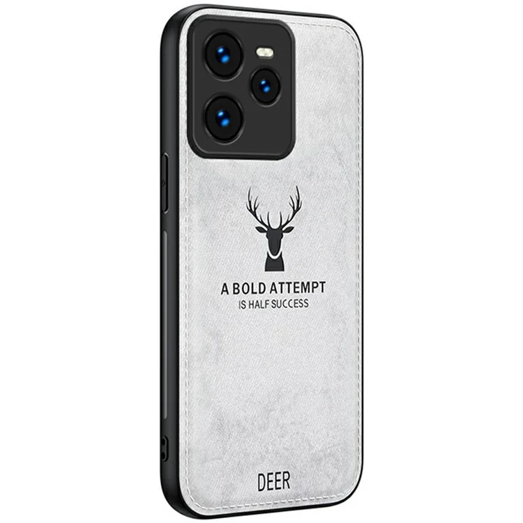 Étui pour Realme GT 7 Pro 5G, motif de cerf, texture en tissu, cuir PU hybride - Gris
