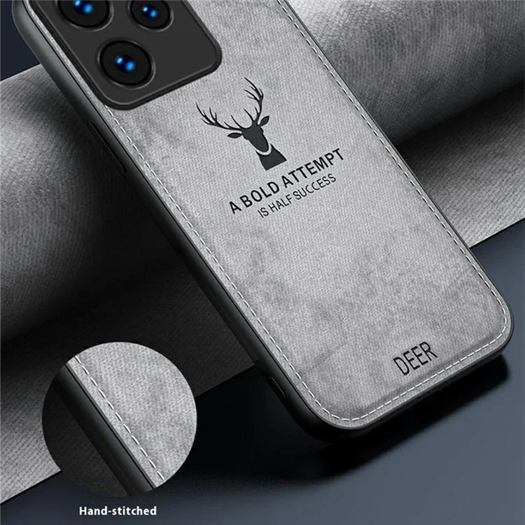 Étui pour Realme GT 7 Pro 5G, motif de cerf, texture en tissu, cuir PU hybride - Gris