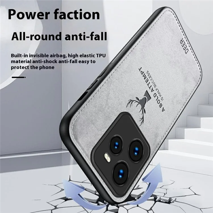 Étui pour Realme GT 7 Pro 5G, motif de cerf, texture en tissu, cuir PU hybride - Gris