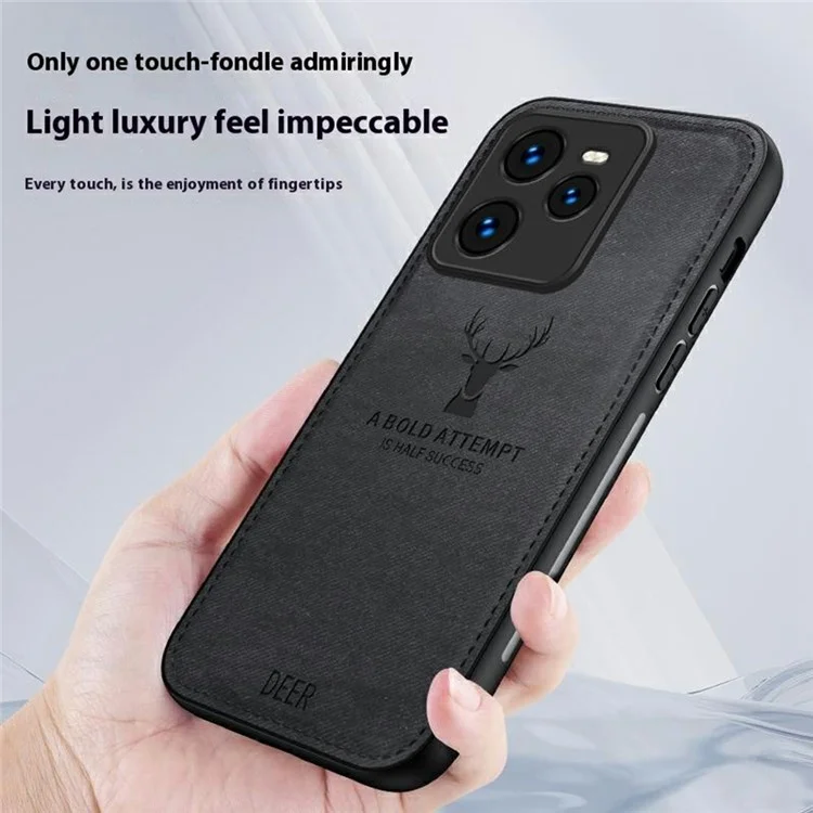 Étui pour Realme GT 7 Pro 5G, motif de cerf, texture en tissu, cuir PU hybride - Gris
