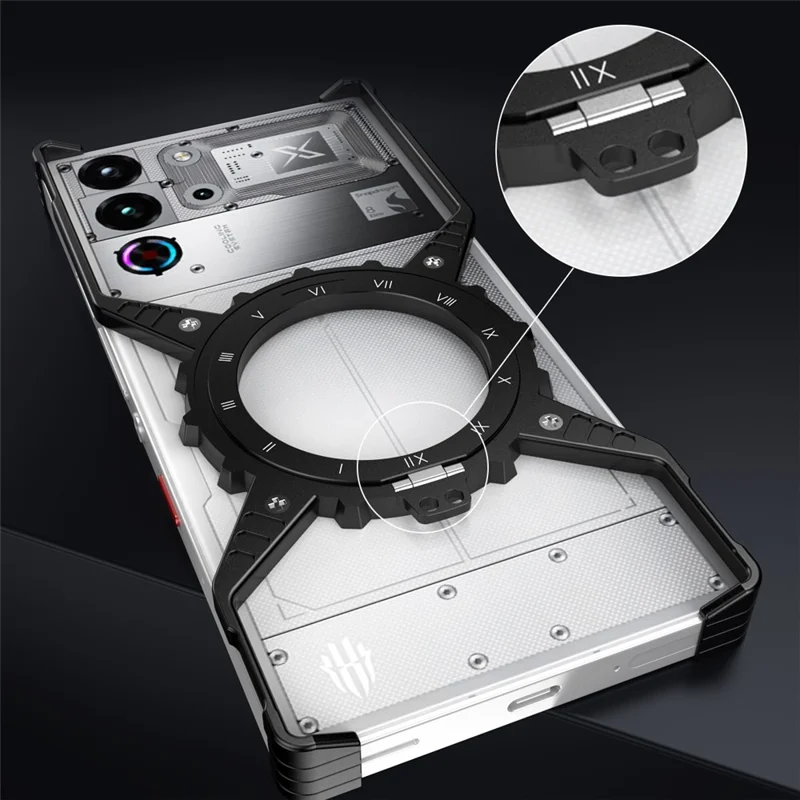 For ZTE nubia Red Magic 10 Pro+ 5G / 10 Pro 5G Case Magnetic Kickstand Aluminum Alloy+PC Bumper Phone Cover Heat Dissipation - Black