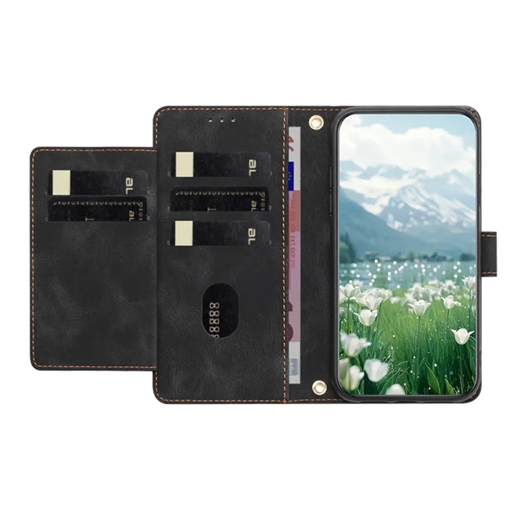 Кожаный чехол Tulip для Xiaomi Poco M6 5G / Redmi 13R 5G / 13C 5G / 13C 4G / Poco C65 4G с 5 слотами для карт, черный