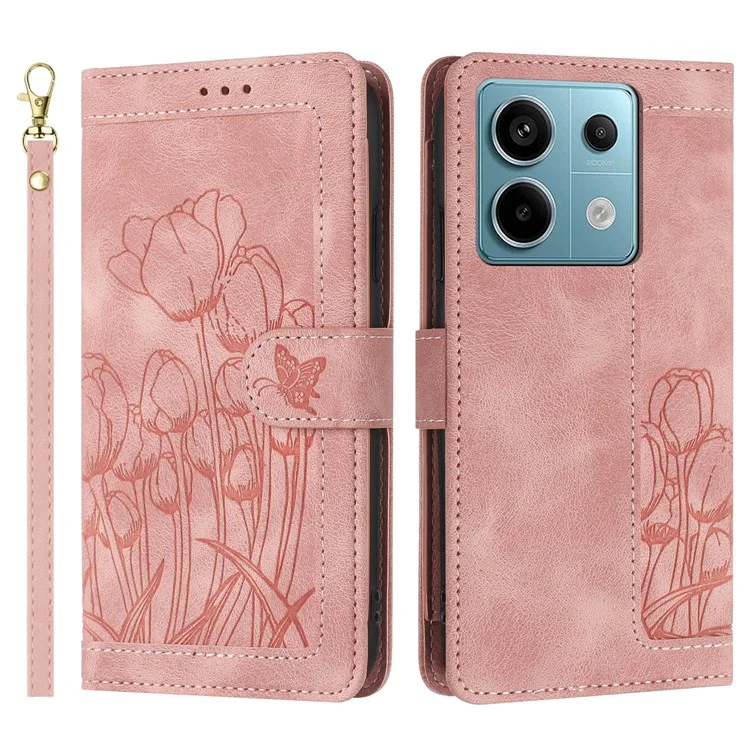 Custodia in pelle con 5 slot per schede portafoglio per Xiaomi Redmi Note 13 5G - Rosa