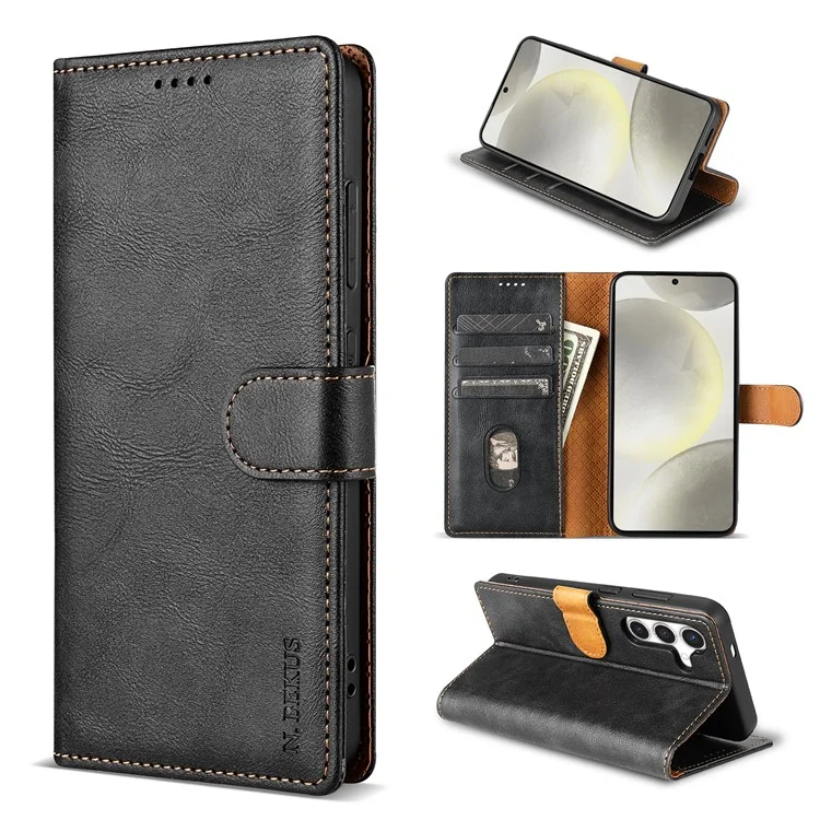 N.BEKUS CSJ-001 For 	Samsung Galaxy A56 5G Stand Case PU Leather Wallet Phone Cover - Black